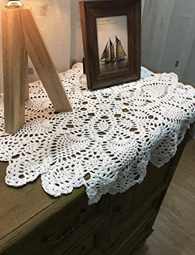 Beige Handmade Cotton Crochet Lace Round Table Runner 22 inch for Home Decor
