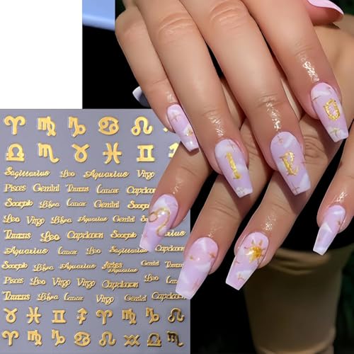 MOLILON Gold Zodiac Nail Art Stickers 3D Constellation Decals 3 Sheets