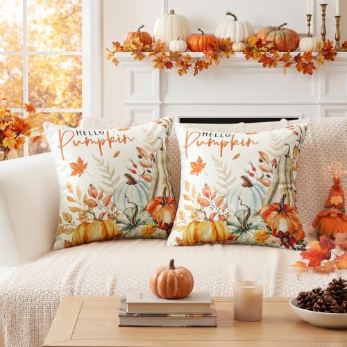 Artscope Fall Pumpkin Throw Pillow Covers - Set of 2, 18" x 18" Orange