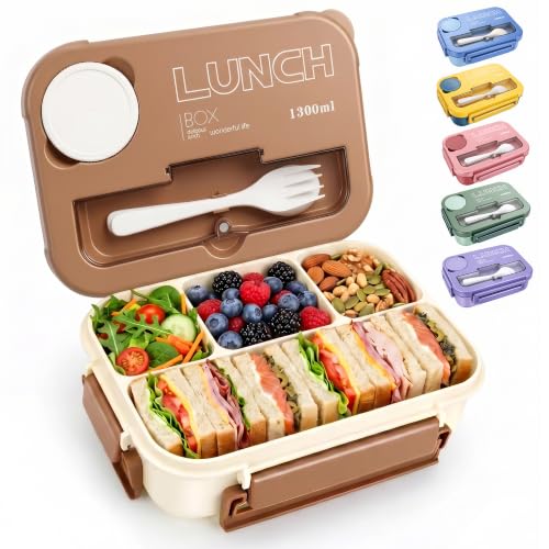 DEERLEAP Bento Box Lunch Container - 4 Compartment, 1300ml, BPA-Free, with Sauce Tray & Utensils