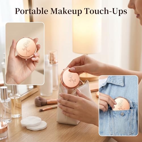 Ouligay Small Compact Mirror for Purse - 2.6 Inch Round Portable Pocket Makeup Mirror with 1x/2x Magnification