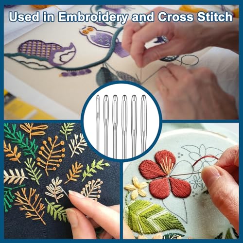 CooBigo Large Eye Hand Sewing Needles Set - 30 Pcs Stainless Steel Quilting & Embroidery Needles with Threaders and Vial