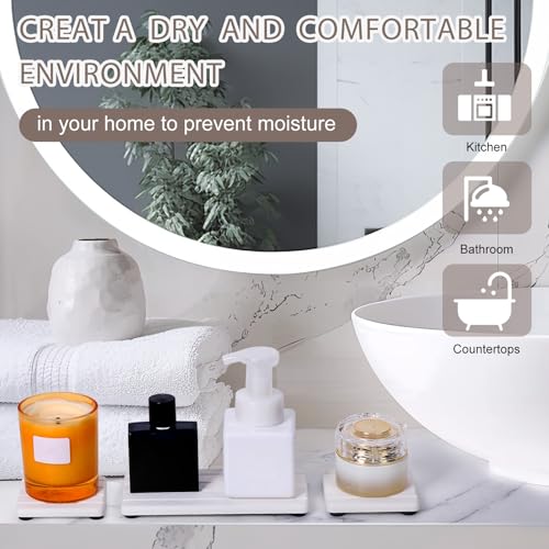 White 4-Stripes Diatomite Drying Tray Set - 4PCS Fast Absorbing Coasters for Sink & Counter