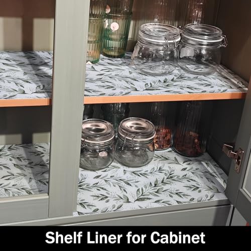 Amiitay Non-Slip Shelf Liner - 11.8" x 118.1" Leaf Pattern, Waterproof