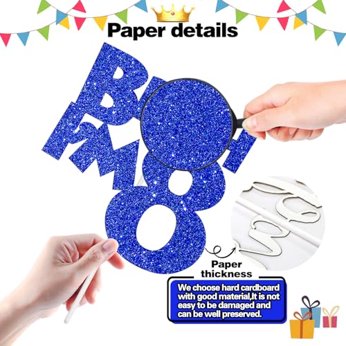 Bruh I'm 8 Cake Topper - Blue Glitter Birthday Decoration