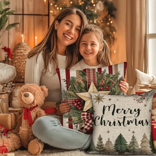 White Christmas Throw Pillow Covers Set of 4 - 18x18 Inch