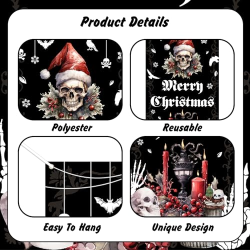 Gothic Christmas Door Cover Banner - Merry Christmas Skull Holiday Decor