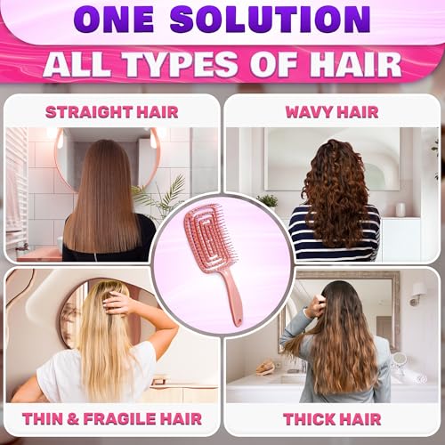 Reluen Pink Vented Hair Detangler Brush for Blow Drying and Wigs