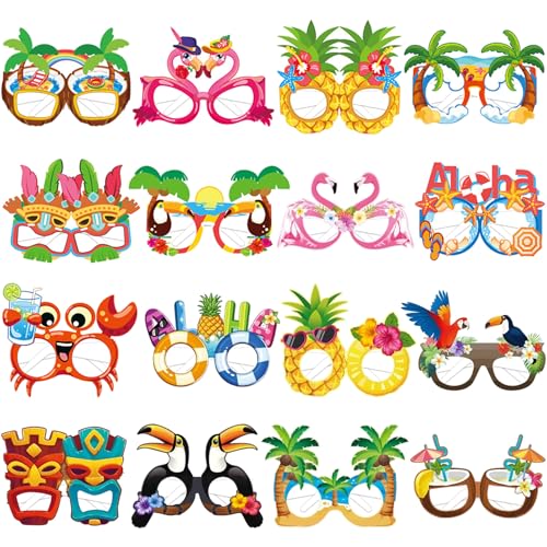16Pcs Summer Hawaiian Beach Party Eyeglasses - Fun Photo Props