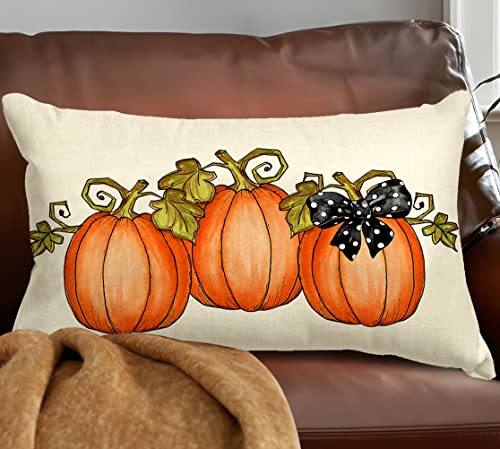 Autumn Watercolor Pumpkin Throw Pillow Cover 12x20 inch