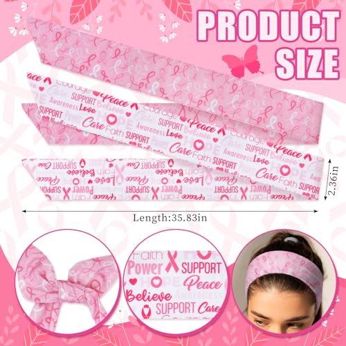 ABTOLS 2PCS Breast Cancer Awareness Tie Sweatband Headband for Women