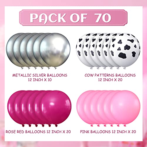 70-Piece Western Cowgirl Theme Balloon Arch Kit - Pink, Rose Red & Cow Print