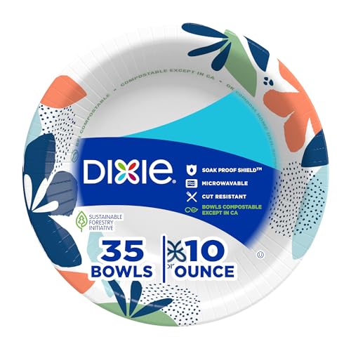 Dixie 10oz Disposable Paper Bowls - 35 Pack, Microwave Safe & Leak-Resistant