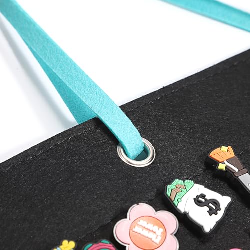 JUXYES Shoe Charms Organizer, Wall Hanging Felt Display Holder - Black