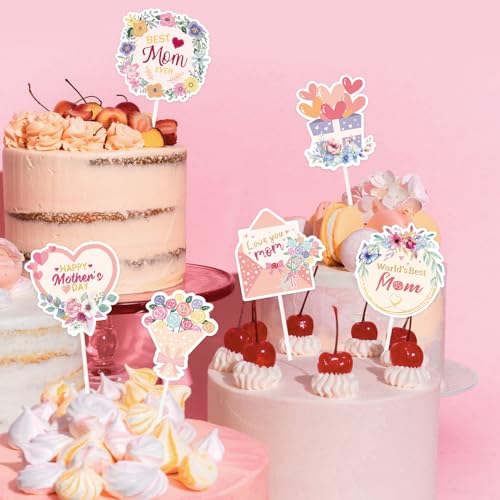 12 PCS Happy Mother's Day Cake Toppers - Floral Decorations