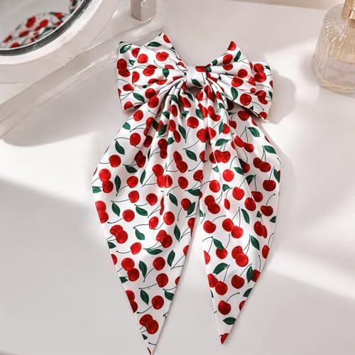 JazSwirl Oversized Cherry Hair Bow Clip, Large 6.7x13in Hair Accessory