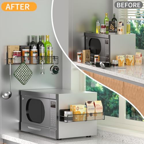 Magnetic Spice Rack Organizer - 2 Pack Metal Shelves with Hooks