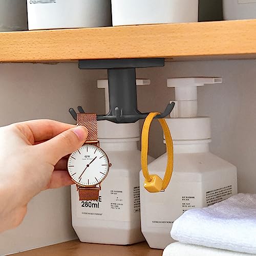 Black 360° Rotating Utility Hooks - Nail-Free Adhesive Kitchen Storage (2pcs)