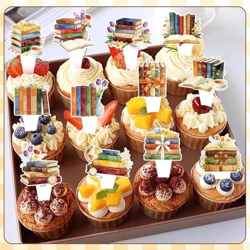48Pcs Vintage Book-Themed Cupcake Toppers for Parties
