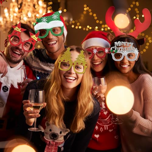 Christmas Glitter Glasses Frames Set - 36 Holiday Costume Props