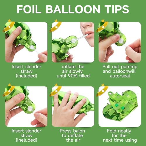 Green Pixel Happy Birthday Banner Foil Balloons Set
