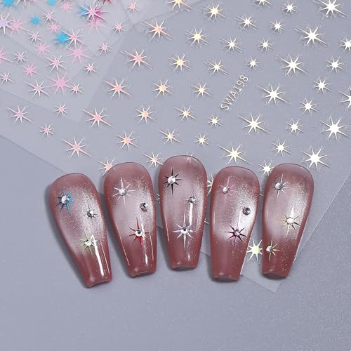 Metallic Star Nail Stickers 10 Sheets Self-Adhesive Holographic Y2K Nail Decals