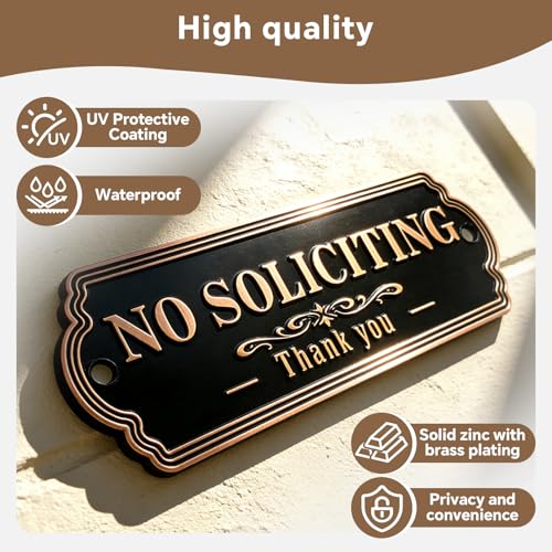 CBCJIEHUXL Premium Brass No Soliciting Sign - 6" x 2.4"