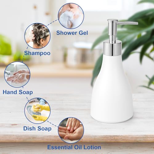 UHEY HOME Ceramic Hand Soap Dispenser - 8.5oz Refillable Bottle, Silver