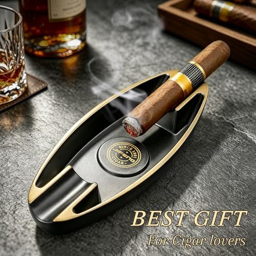 CIGARFEAST Portable Cigar Ashtray - Black, Windproof Boat Design for Outdoors