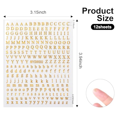 CIZITBE 12 Sheets Letter Nail Art Stickers Self-Adhesive Alphabet Decals