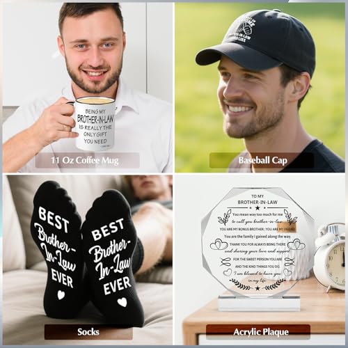 Brother In Law Gifts Set with Mug, Cap, Socks, Plaque & More - Christmas & Birthday