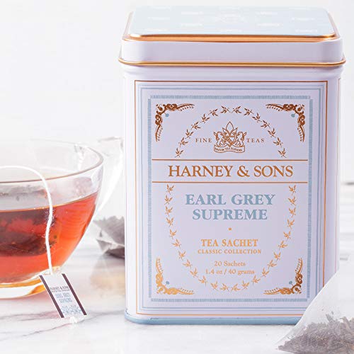 Harney & Sons Earl Grey Supreme Black Tea - 20 Sachets Pack of 2 - All Natural, Bergamot & White Tea Blend