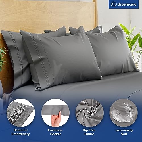 DreamCare Queen Pillow Cases Set of 2 - Grey Microfiber Envelope Closure