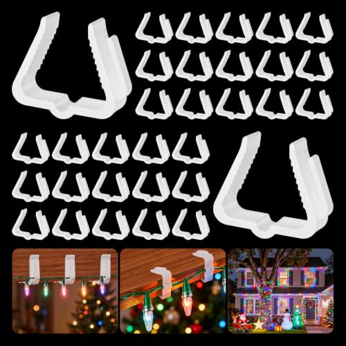 100 Pack Outdoor Christmas Light Clips Hooks for Roof Fence Deck Gutter - White