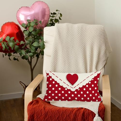 RABUSOFA Valentines Pillow Cover 12x20 Red Heart Farmhouse Decor