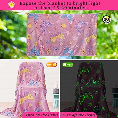 Glow in the Dark Butterfly Blanket for Kids - 40"x60" Soft Throw