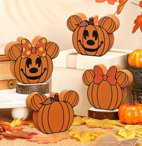 Fall Wooden Table Decorations - 4pcs Pumpkin Centerpieces