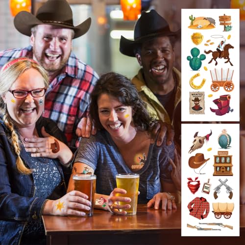 Rodeo Cowboy Temporary Tattoos Waterproof Party Favors 8 Sheets