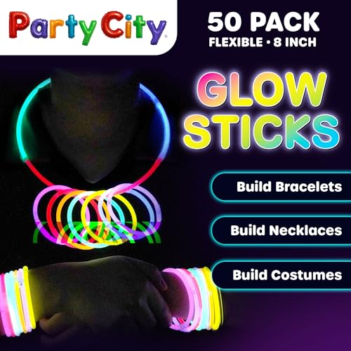 50 Pack of 8" Glow Sticks - Neon Glow in the Dark Party Supplies
