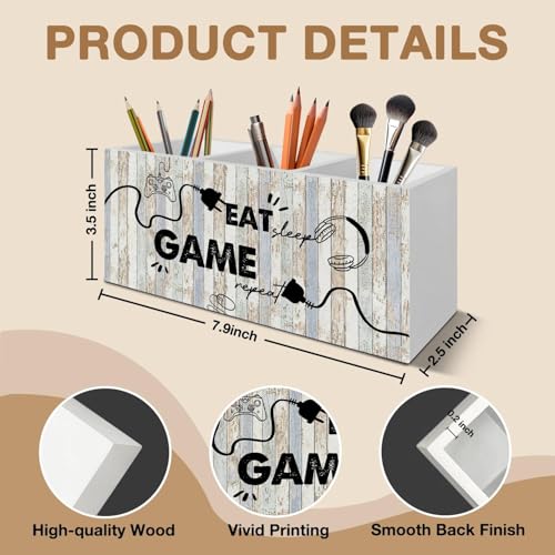 Wooden Desk Organizer with 3 Compartments for Pens & Accessories