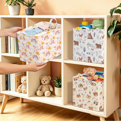 Rainbow Collapsible Storage Basket for Kids - Organizer Bin with Handles