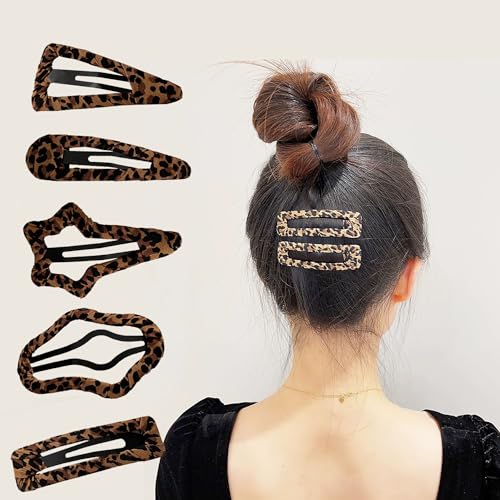 2 Pcs Brown Cheetah Hair Clips Geometric Metal Side Hair Barrettes