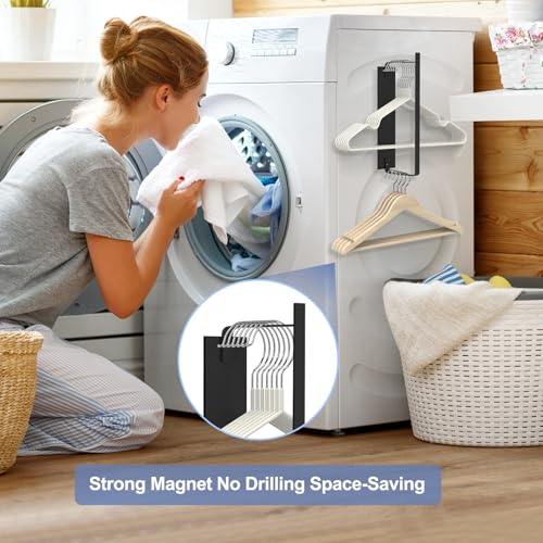 FODIENS Magnetic Hanger Holder for Laundry Room, Heavy-Duty Black Rack