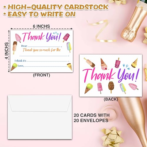 Ice Cream Thank You Cards with Envelopes 20 Count 4x6 Fill in Blank