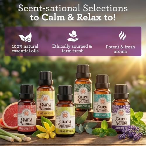 GuruNanda Essential Oils Set - 6 Pack (10mL Each) for Aromatherapy & DIY