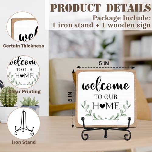 Welcome to Our Home Wooden Sign with Stand - 5" x 5"