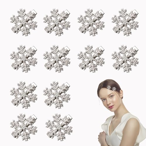 Snowflake Hair Clips 12 Pcs Rhinestone Pearl Christmas Mini Barrettes