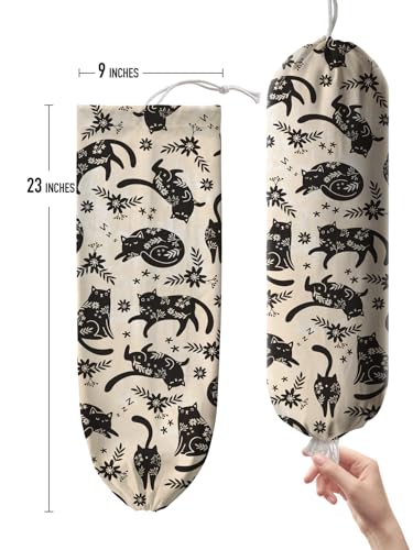 Hglian Cute Cat & Flower Plastic Grocery Bag Holder - Vintage Canvas Organizer Storage Keeper