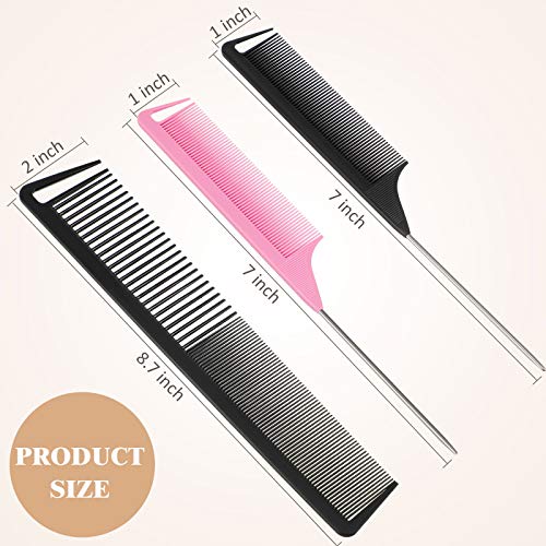 Patelai 3 Pcs Carbon Fiber Rat Tail Parting Comb Set for Braids and Styling