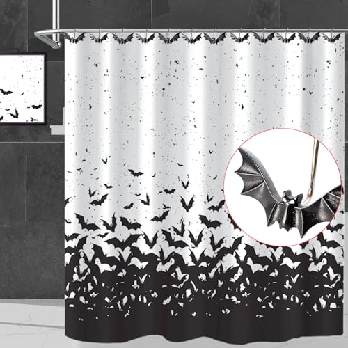 Halloween Bat Shower Curtain Hooks - Set of 12 Rust-Resistant Rings